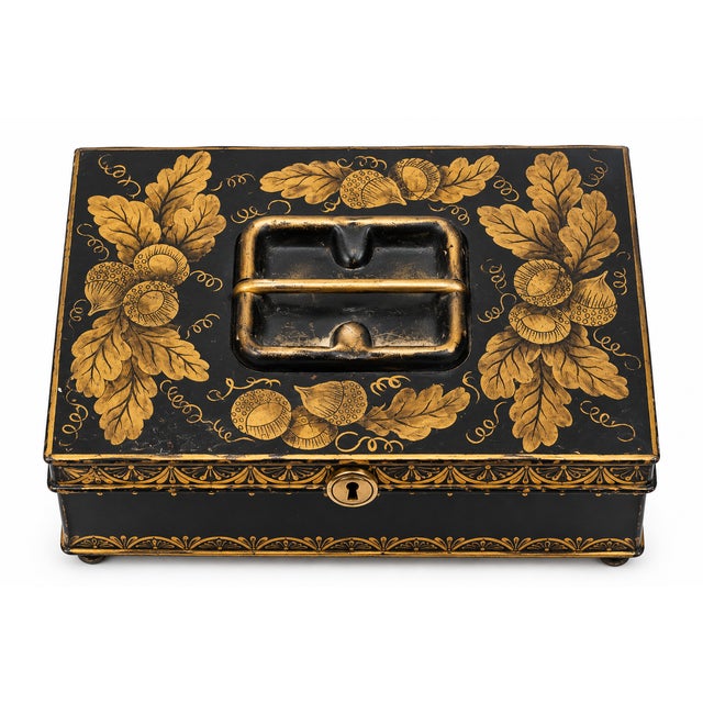 Traditional Vintage Black & Gold Floral Toleware 3-Piece Desk Set For Sale - Image 3 of 7