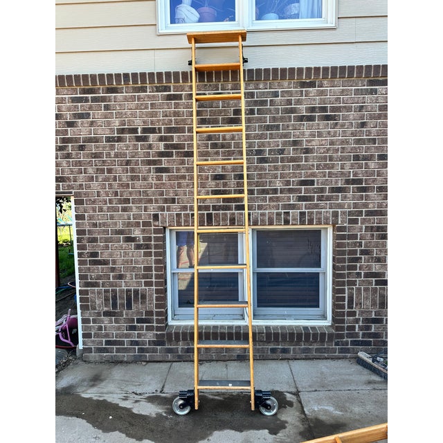 Vintage i.d Cotterman Co. Solid Oak Library Rolling Ladders - A Matching Pair For Sale - Image 13 of 13