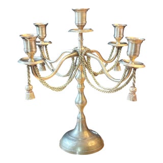 1980s Brass Five-Arm Candelabra With Tassels For Sale