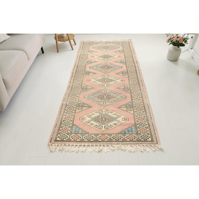 Turkish 1950s Boho Chic Pastel Entryway Rug For Sale - Image 3 of 9