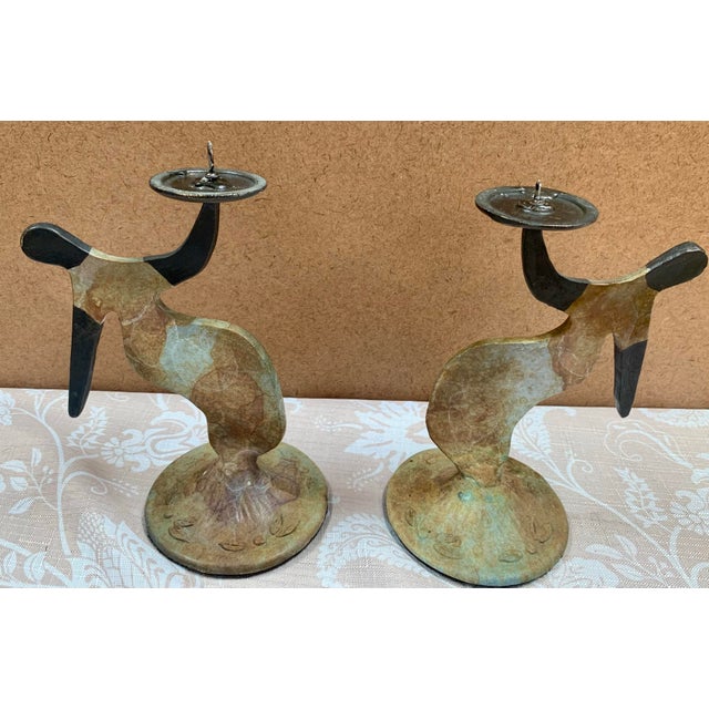 Michael Marras Signed Brutalist Wrought Iron Dancer Candle Holders - Pair For Sale - Image 4 of 5