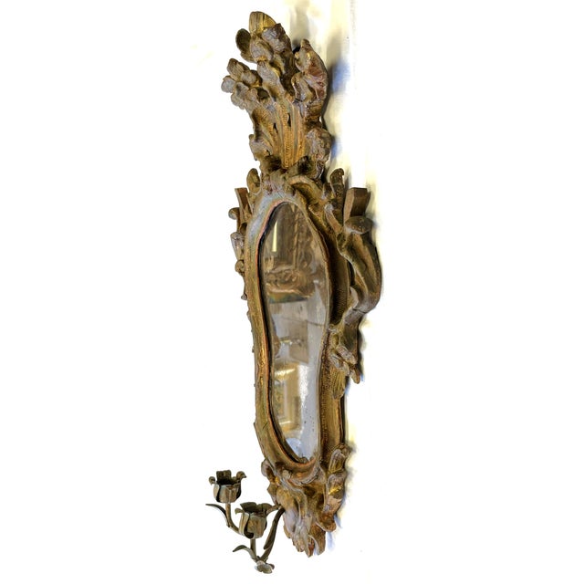 17th Century English Rococo Double Branch Candle Holder Wall Mirror For Sale - Image 10 of 18