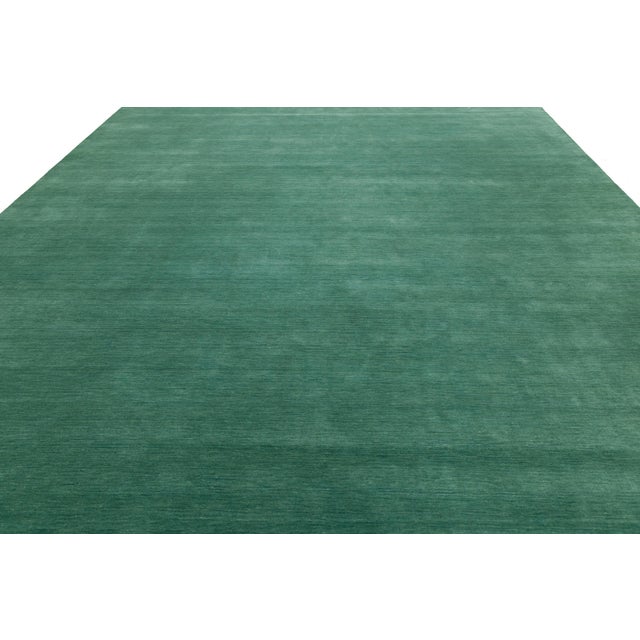Green Apadana's Modern Gabbeh Hand-Loom Wool Area Rug in Jewel-Toned Green For Sale - Image 8 of 10
