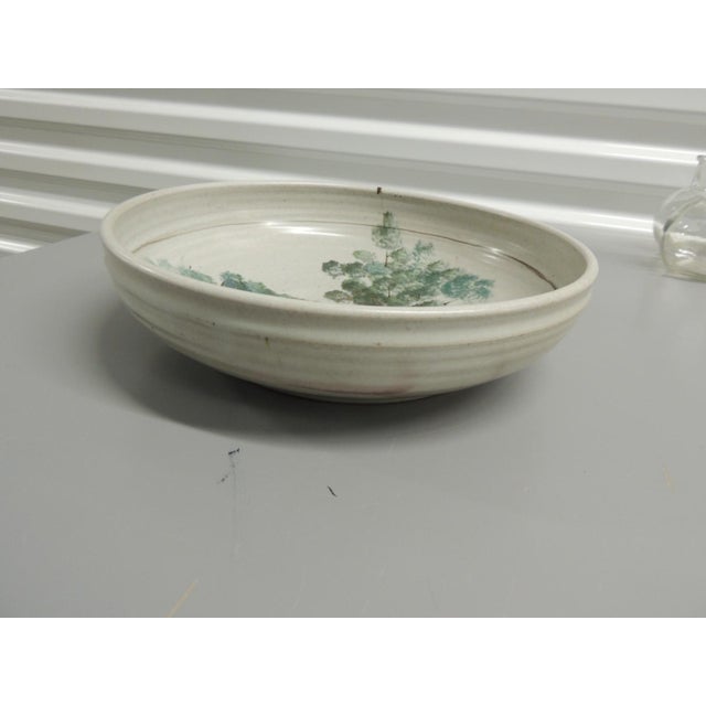 American Large Vintage Grey and Green Farm House Round Decorative Bowl For Sale - Image 3 of 6