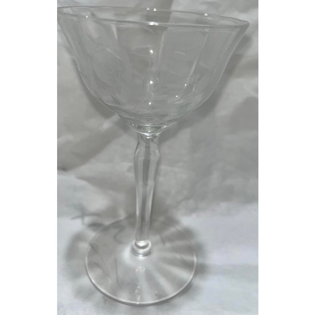 1980s Set of 4 Sherry Stem Glasses With Cut Glass Roses & Leaves For Sale - Image 5 of 11