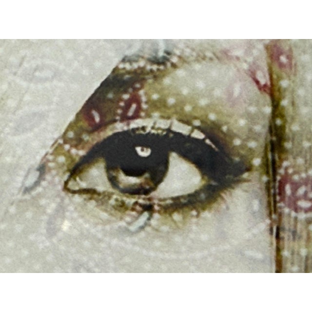 Paper Portrait of Woman With Paisley Overlay, Framed For Sale - Image 7 of 12