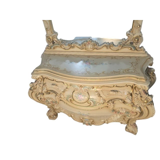Wood Late 20th Century Italian Silik Rococo Revival Hand Painted Bombe Dresser With Mirror For Sale - Image 7 of 12