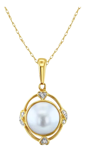 11MM MABE PEARL with Diamond Accent Necklace 16"