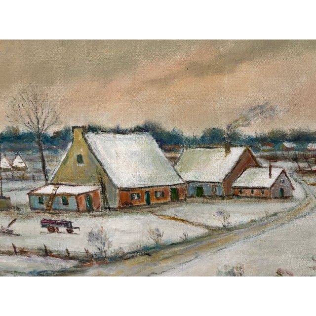 1970s Belgian Winter Village Painting - Signed For Sale In Chicago - Image 6 of 7