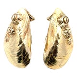 Mid 20th Century Donald Rywell 14k Yellow Gold Shell Earrings, A Pair For Sale