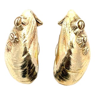 Mid 20th Century Donald Rywell 14k Yellow Gold Shell Earrings, A Pair For Sale