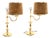 Vintage Brass Table Lamps with Velvet Shades, 1970, Set of 2 For Sale