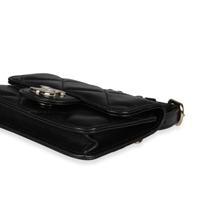 Black Quilted Lambskin Elegant Chain Mini Belt Bag For Sale In New York - Image 6 of 8