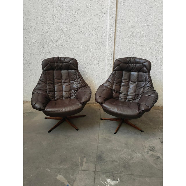 Mid-Century Leather Swivel Armchair from Bramin, Denmark, 1970s For Sale - Image 10 of 10