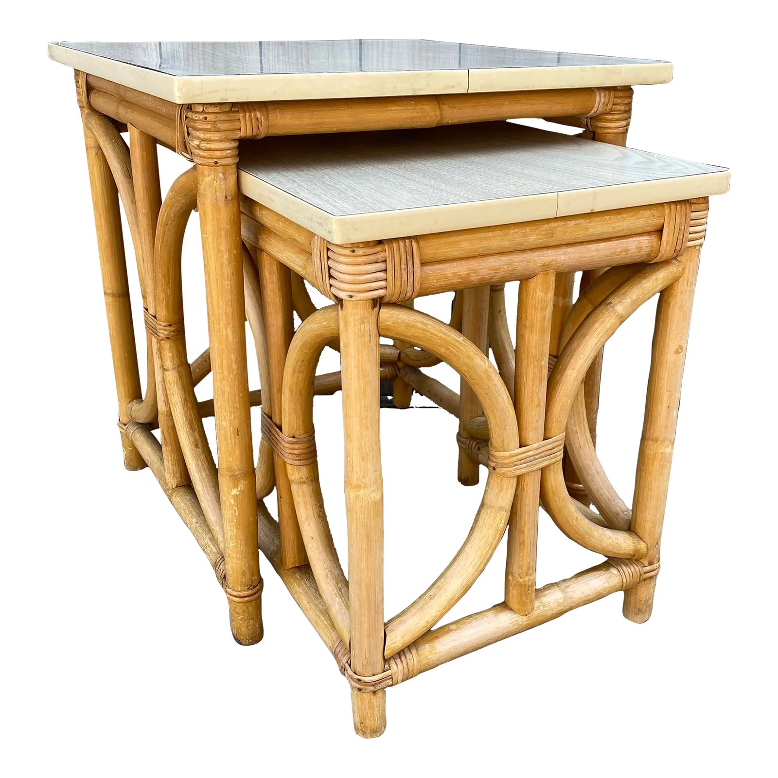 Early 20th Century Calif-Asia Rattan Nesting Tables - Set of Two | Chairish