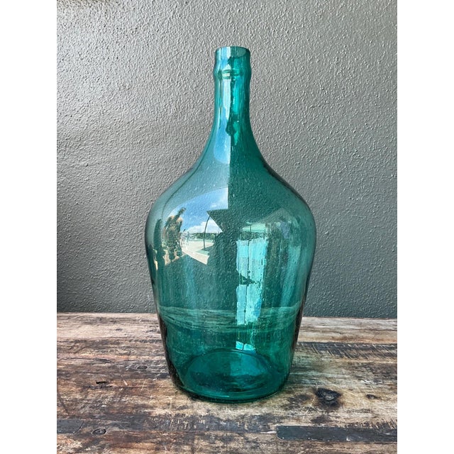 Mid-Century Modern Vintage Teal Glass Demijohn For Sale - Image 3 of 13