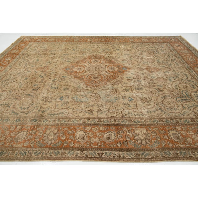 Textile Antique Handmade Persian Tabriz Wool Rug in Light Brown Color For Sale - Image 7 of 10