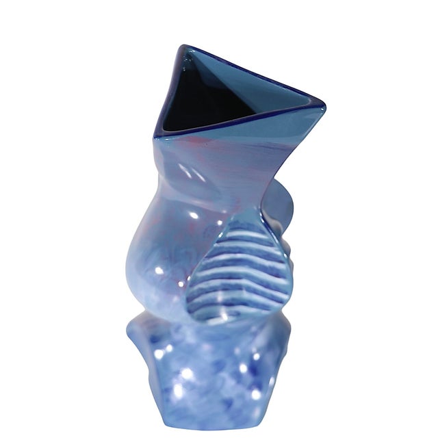 Blue Postmodern Pottery Flesh Pots Vase by Maurice Rushton Stoke on Trent England For Sale - Image 8 of 12