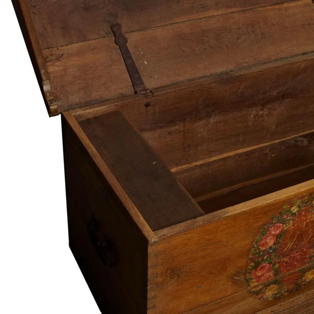 Mid 18th Century Original Painted Dowry Chest Trunk Dated 1700s For Sale - Image 5 of 5