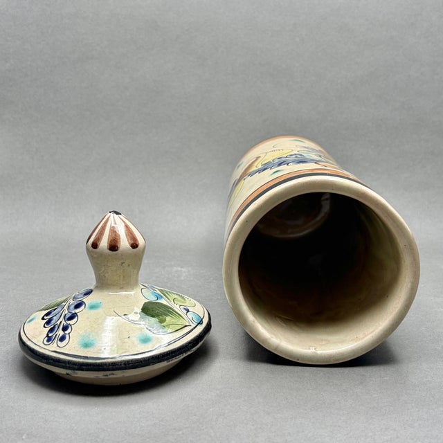 Vintage Cat Tonalá Mexico Hand Painted Floral Ceramic Lidded Canister For Sale In New York - Image 6 of 8