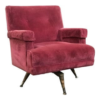 Magenta Velvet Tufted Swivel Club Chair For Sale
