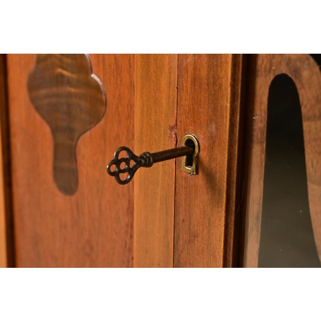 Berkey & Gay Style Antique English Jacobean Carved Walnut and Burl Wood Bookcase or Bar Cabinet, Circa 1920s For Sale In South Bend - Image 6 of 13