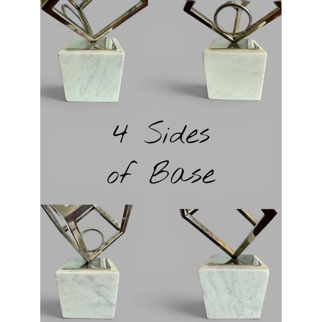 Chrome Modern Chrome Wine Rack-Marble Base-Sculptural-Geometric-3 Bottle Holder-Bar For Sale - Image 8 of 11