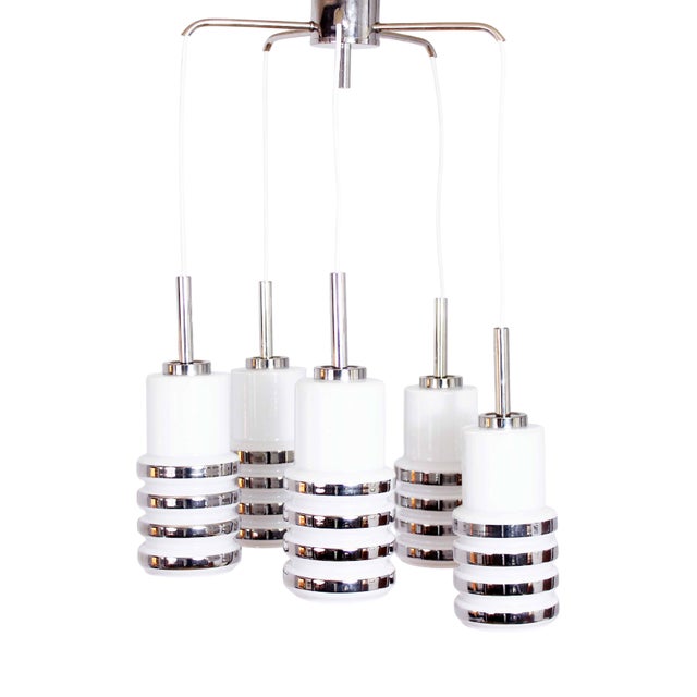 Suspension Light in Chromed Metal and Opaline Glass, 1970s For Sale