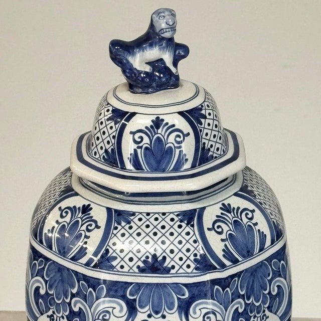 19th Century Boch Hand-Painted Blue & White Delft Garniture Set For Sale - Image 10 of 18