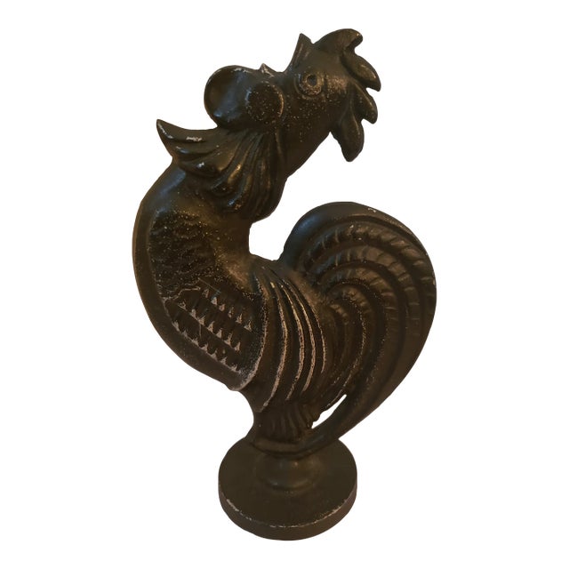Vintage Farmhouse Cast Iron Black Rooster For Sale