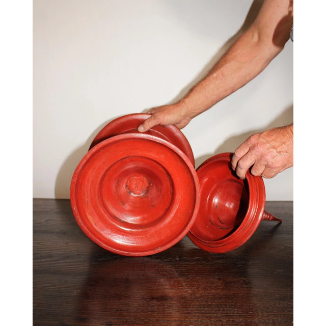 Asian Antique 19th Century Red Lacquered Burmese Offering Vessel For Sale - Image 3 of 3