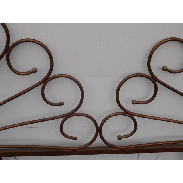 Vintage French Country Double Peacock Style Metal King Headboard Bronze Colored For Sale - Image 9 of 11