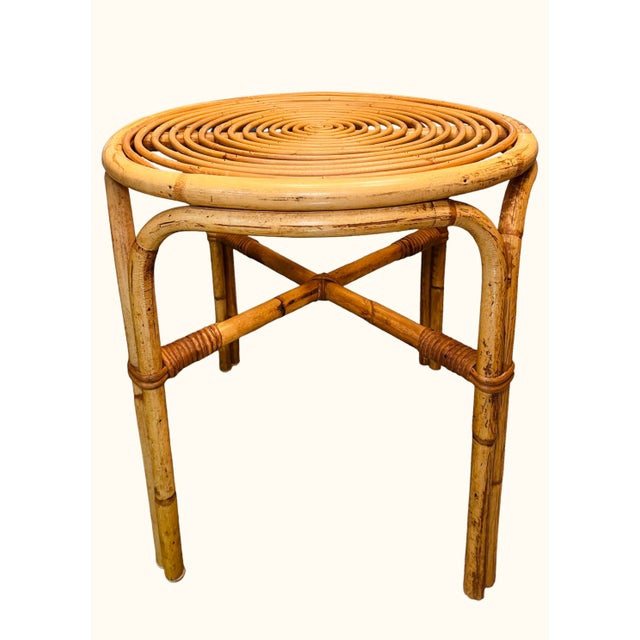 Mid-Century Italian Bamboo & Rattan Side Table With Sculptural Spiral Top, 1950s–60s For Sale - Image 11 of 11