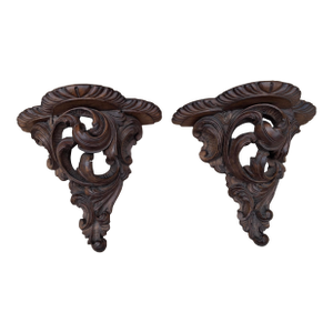 Pair of Mid 20th Century Rococo Style Carved Hardwood Wall Brackets