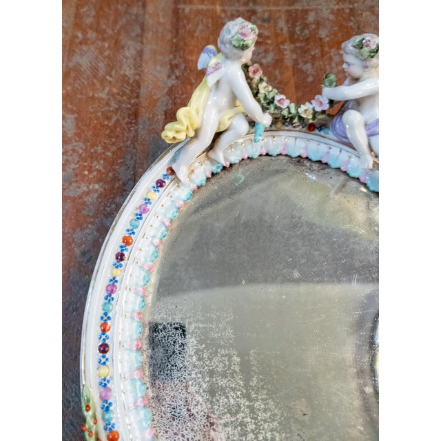 White 19th Century Dresden German Porcelain Mirror With Cherubs, Sitzendorf Mark For Sale - Image 8 of 17