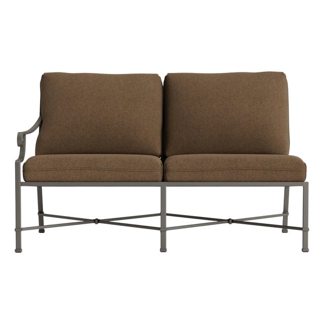 Brown Jordan Venetian Left Arm Loveseat, Mica frame with Fusion Moccasian fabric For Sale