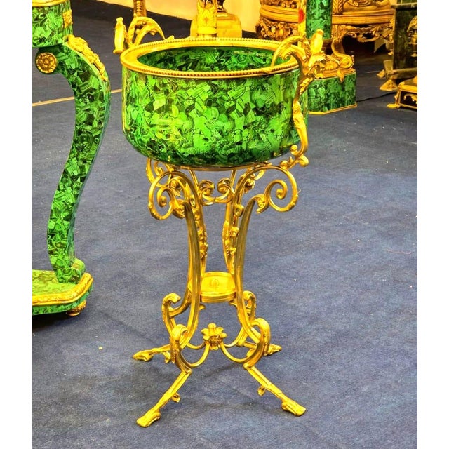 French Style Green Porcelain Cachepot With Gold Leaf & Bronze Accents For Sale - Image 4 of 4