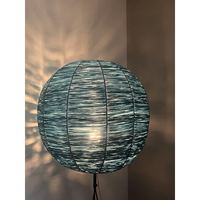 1950s Mid-Century Tripod Floor Lamp with Blue Raffia Shade, 1950s For Sale - Image 5 of 12
