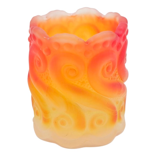 Northwood Dugan Amberina Satin Scroll Pressed Glass Toothpick Holder 2.25" For Sale