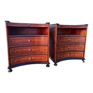 Late 20th Century Pair Greenbaum Interiors Custom Concave Inlaid Nightstand Bedside Tables For Sale
