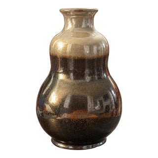Vintage Ceramic Vase 9” – Mercury Glass Style Reflective Glaze – Unique Earth Tone Decor For Sale