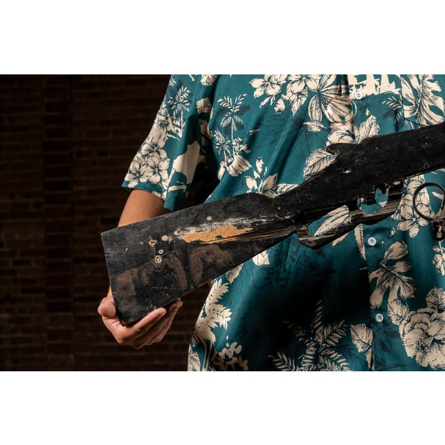 Folk Art Antique Figural Wooden Folk Art Firearm Trade Sign For Sale - Image 3 of 10