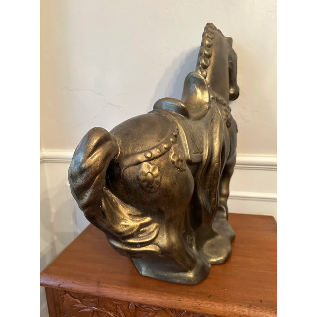 Large Chinese Horse Statue in Tang Dynasty Style, Bronze Painted Plaster Statue 1980s For Sale - Image 10 of 12