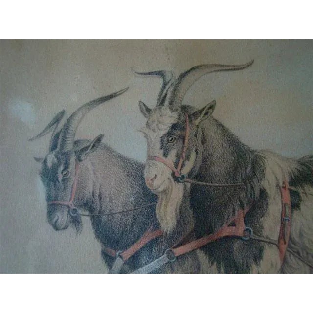 19thC. European Drawing Children in Goat Cart For Sale - Image 4 of 6