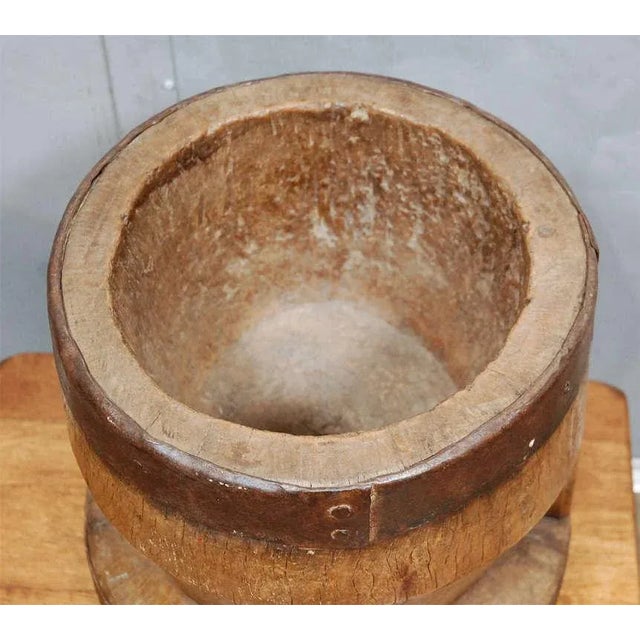 Large Antique Wood Mortar For Sale - Image 4 of 8