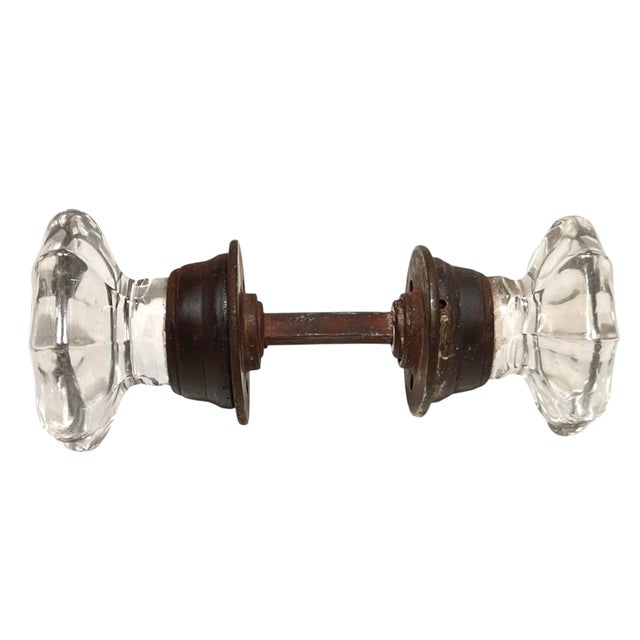 American Late 19th Century Antique American Octagonal Glass Knobs With Iron Shanks - A Pair For Sale - Image 3 of 7