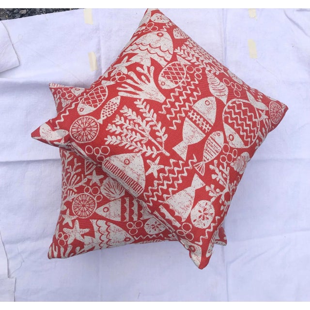 Textile Coral and White Tropical Fish Pattern Outdoor Pillow Cover For Sale - Image 7 of 9
