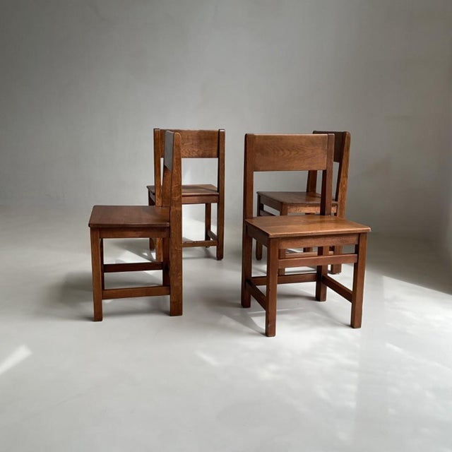 1920s Vintage Dutch Chairs in Oak, 1920s, Set of 4 For Sale - Image 5 of 10