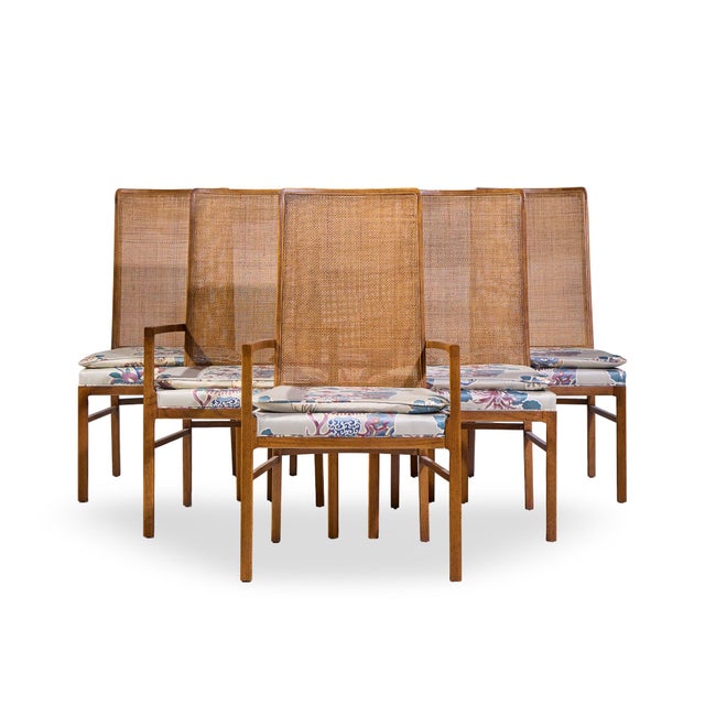 Founders Style Mid Century Oak and Cane Dining Chairs - Set of 6 Each armless chair measures: 21.5 wide x 22.5 deep x 40...