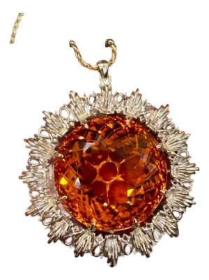 Vintage 150 Ct Round Shape Citrine Pendent 14 Kt Yellow Gold with Chain Italy
